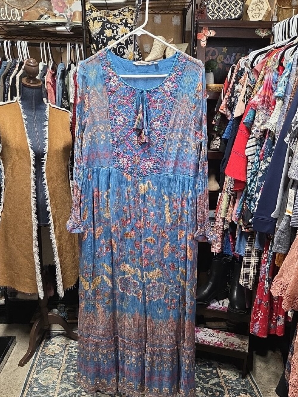 Soft Surroundings Mirapani Maxi Dress Embroidered L